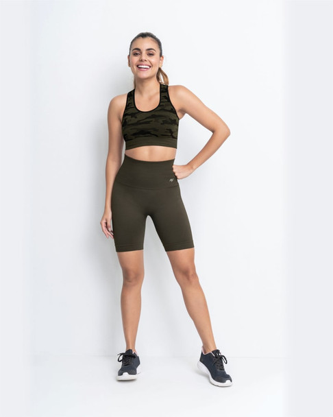 Seamless Reversible Sports Bra in Green Camouflage