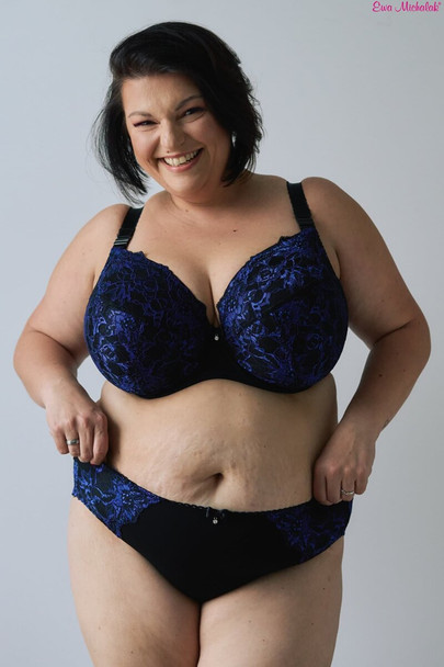 Klara Semi-Soft Plunge Bra in Black with Blue Lace