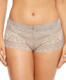 Matching boyshort style panty for the Cassiopee Collection by Empreinte in neutral gray rose sauvage color