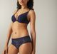 Navy bra and panty set by Simone Perele