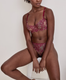 Delicate eyelash magenta lace balconnet bra and matching thong