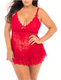 Valentine Soft Cup Babydoll with Lace in Red