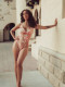 Embroidered V-Neck Bodysuit in Pinky Peach with Pearls