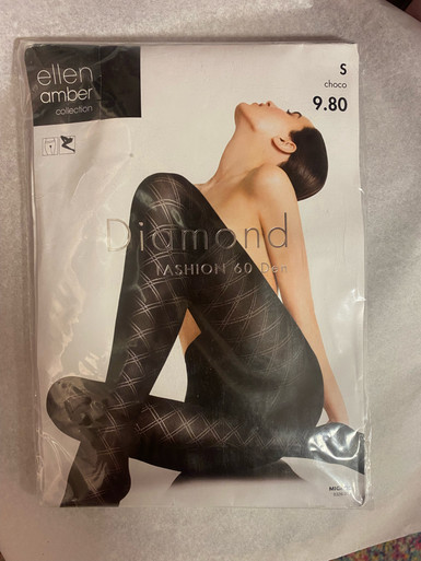 Ellen Amber Diamond Fashion High-Waisted Pantyhose Black