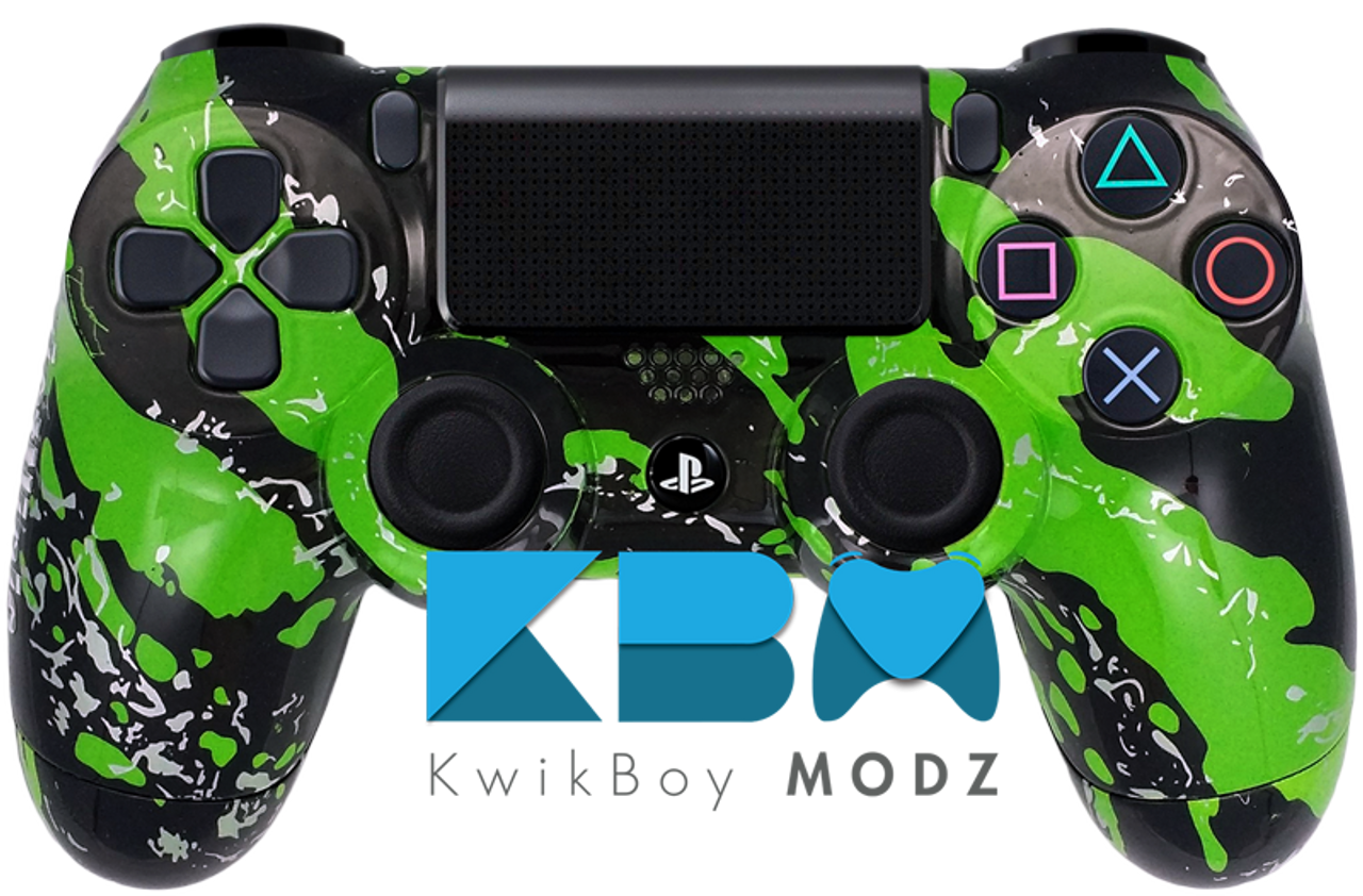 Green Splatter Custom PS4 Controller - KwikBoy Modz