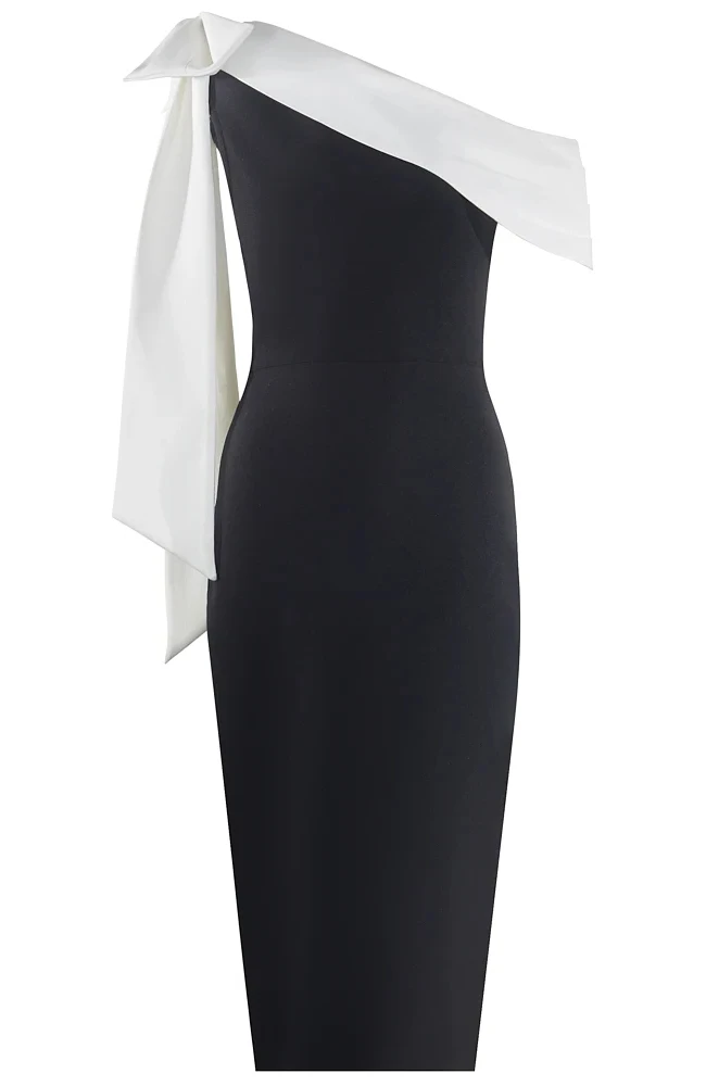 1212025 Black-White Printed Midi Dress