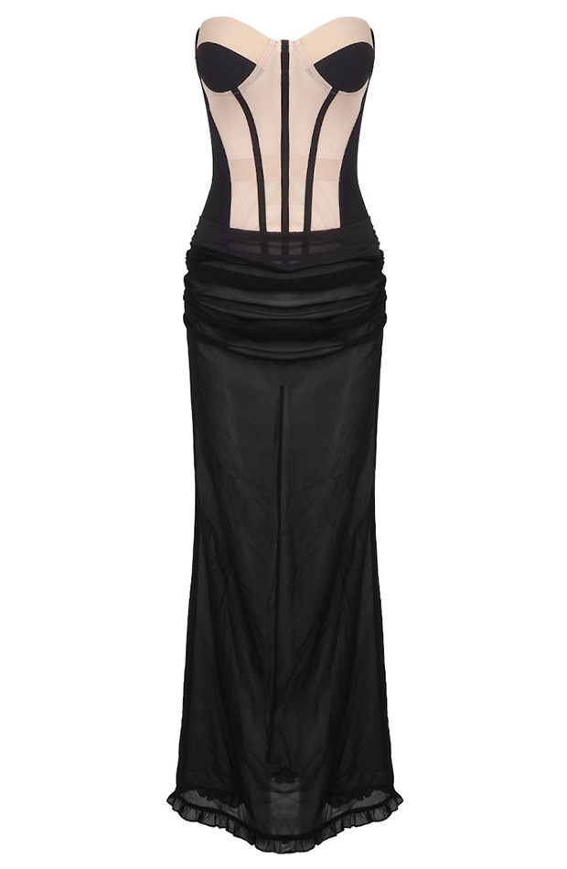 Metal Heart Strapless Maxi Dress - Black