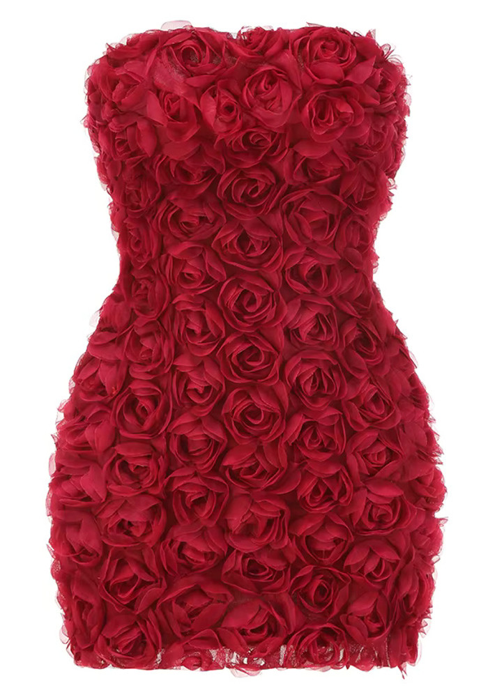Sexy 3D Flower Ruffle Sleeveless Dress Evening Dress