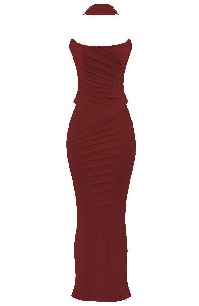 Dual-Wear Structured Plaid Strapless Maxi Dress