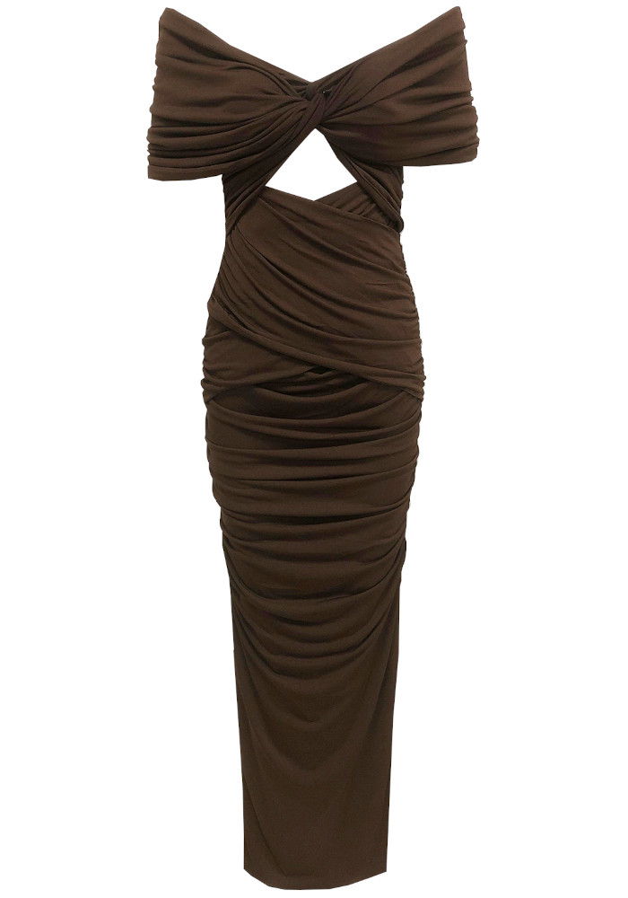 Fur Bardot Dress Brown HV1990