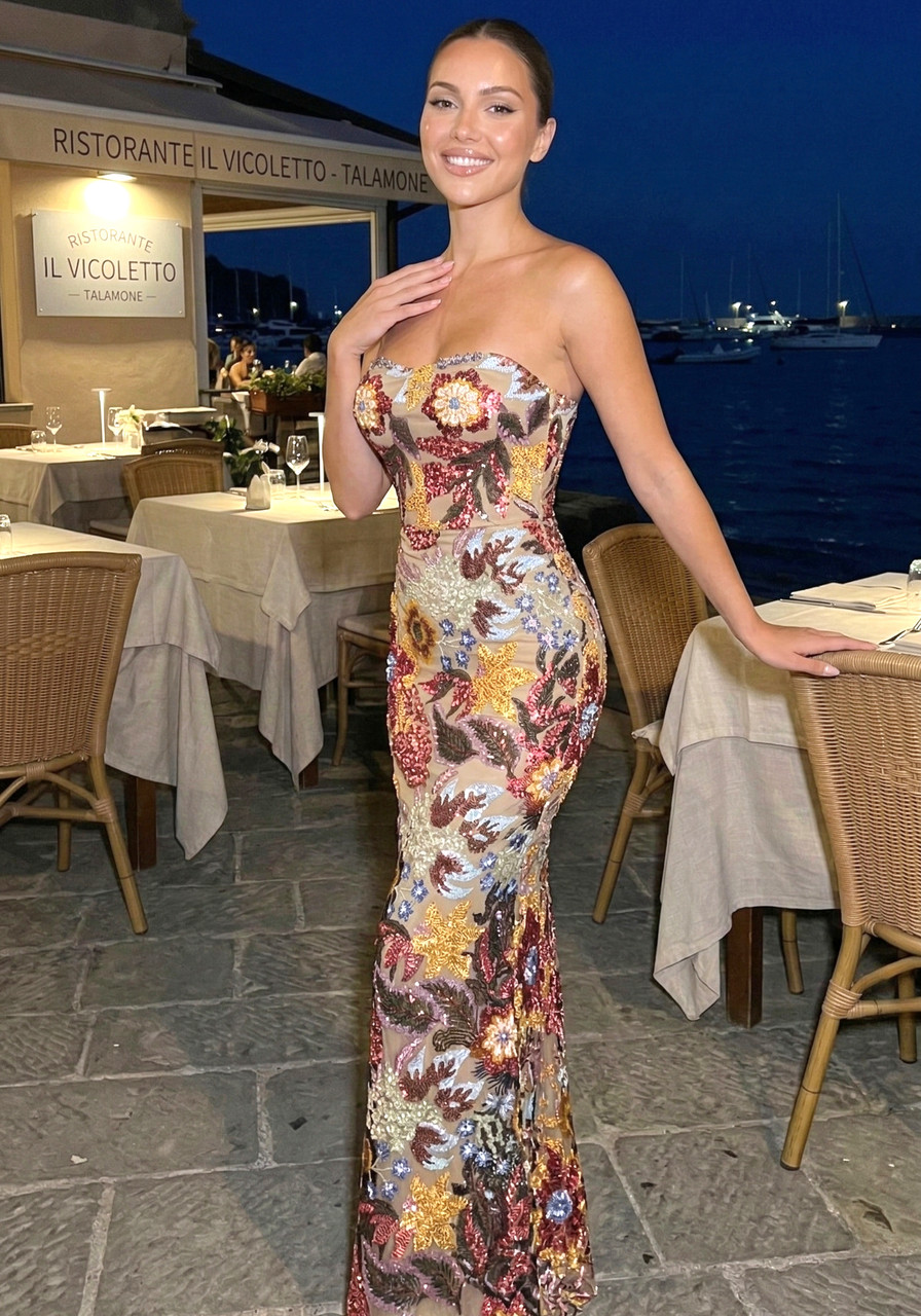 chinese dress ladies Self-Portrait - Navy Floral Sequin Maxi Dress main image 0