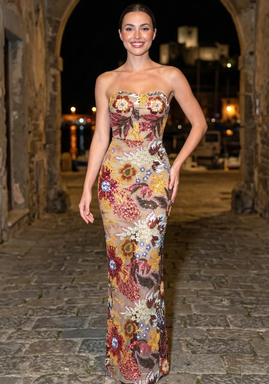 fleurina sequin floral maxi dress Strapless Floral Sequin Maxi Dress Blue