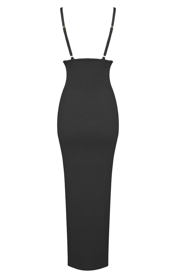 Draped Bustier Ribbed Midi Dress Black - Luxe Midi Dresses and Luxe Party  Dresses