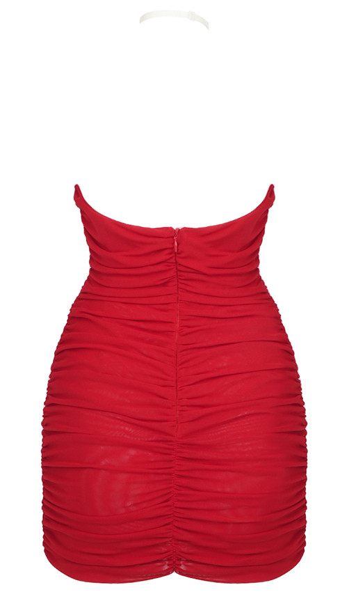 Strapless Flower Ruched Dress Red Luxe Mini Dresses and Luxe