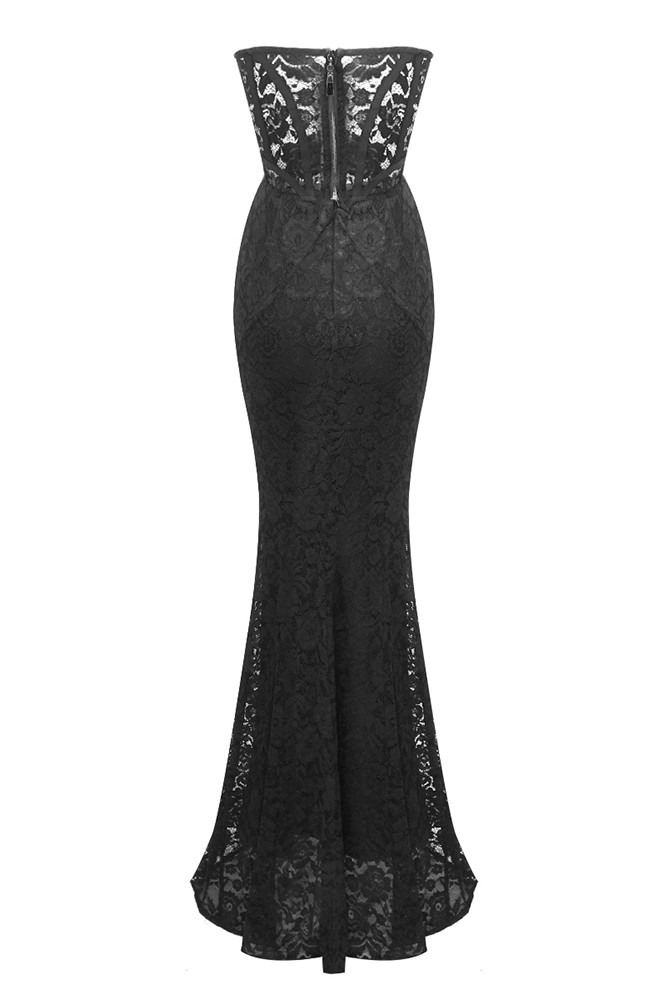 Strapless Lace Corset Two Piece Maxi Dress Black - Luxe Maxi