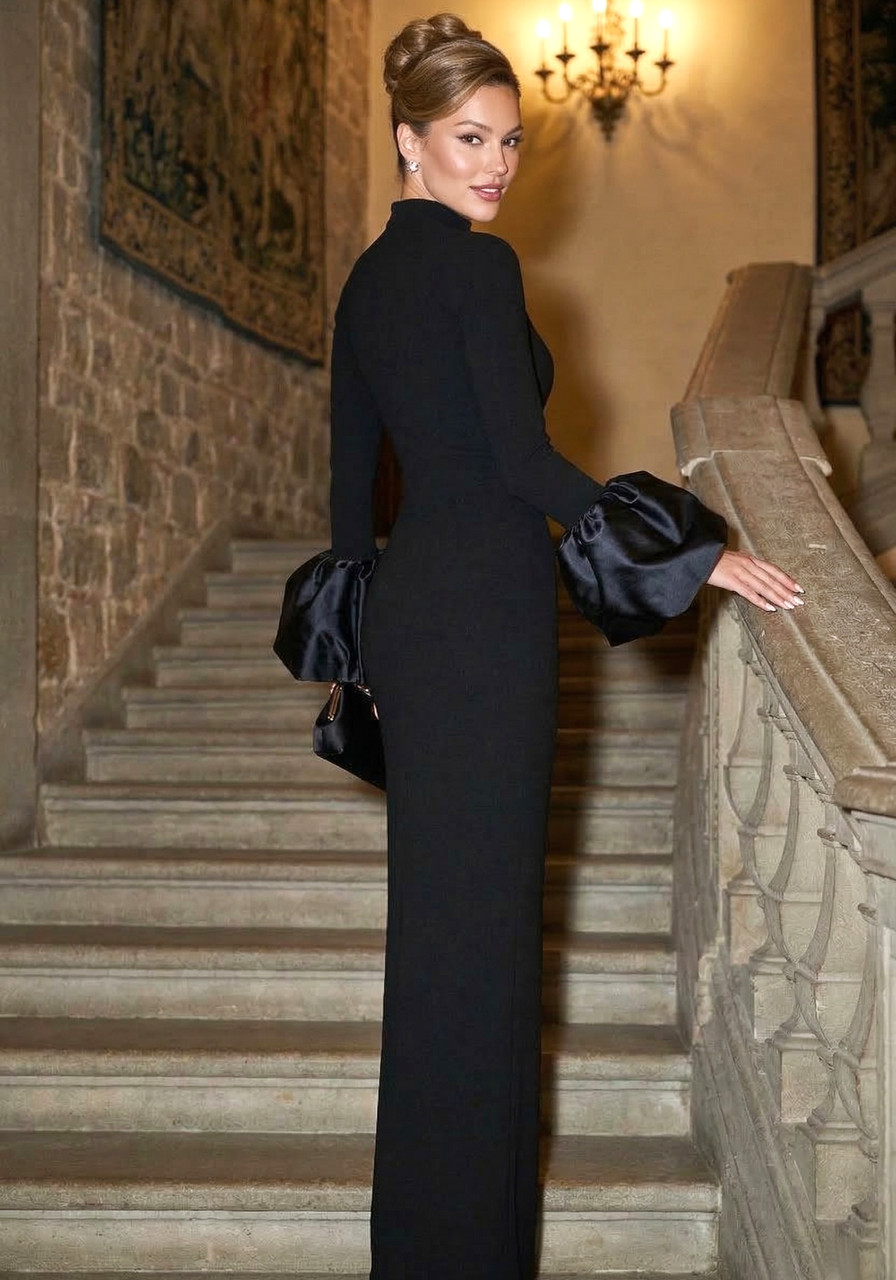chinese dress ladies Galaxy | Silver Sequin Turtle-Neck Long-Sleeve Maxi Dress main image 1