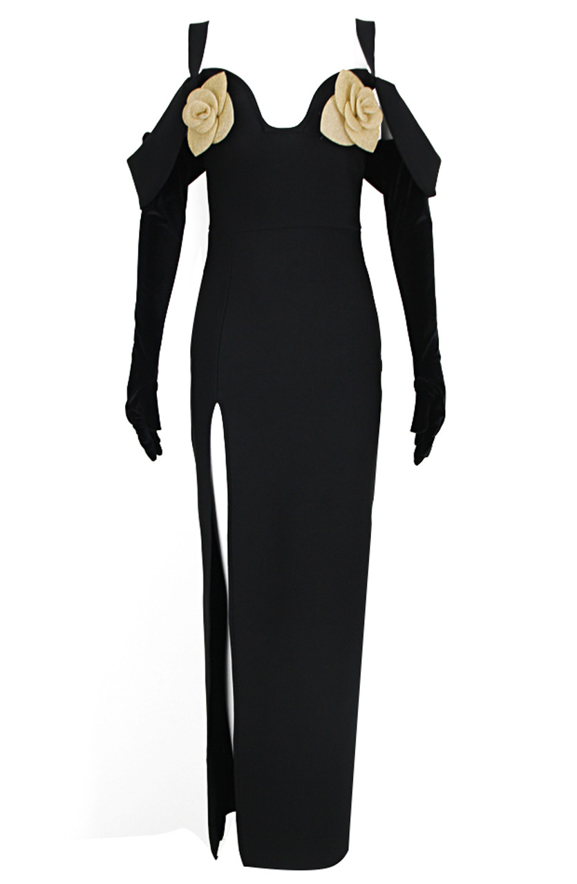 Sparkly Rose Bustier Maxi Dress Black - Beyonce - Luxe Maxi