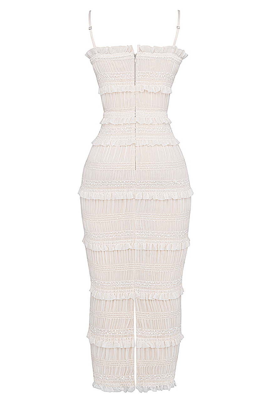 ★hai★ Milliback Ruched Ivory MILLIEIV Ruffle Ruched Maxi Dress Ivory - Luxe Maxi Dresses and Luxe