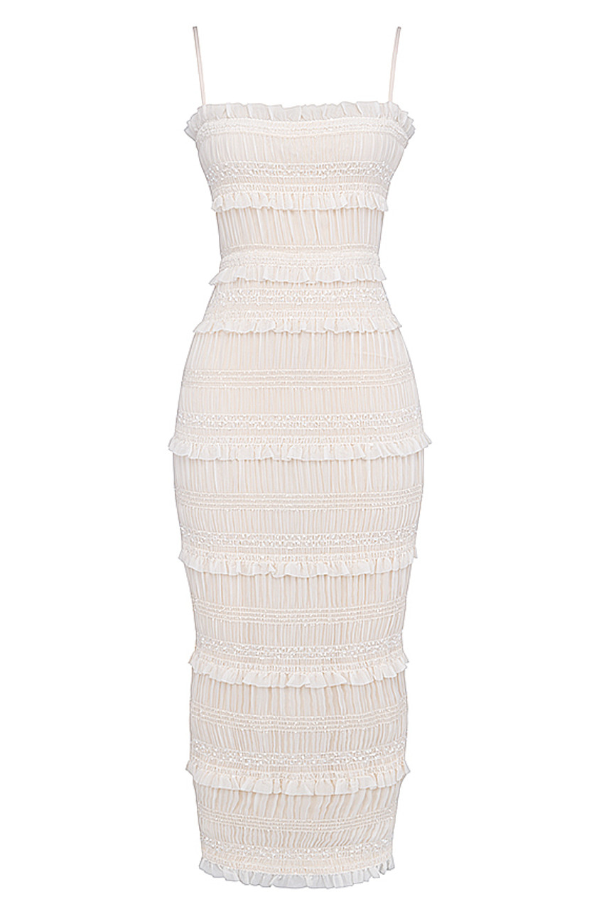 Ruffle Ruched Maxi Dress Ivory - Luxe Maxi Dresses and Luxe Ruffle Ruched Maxi Dress Ivory - Luxe Maxi Dresses and Luxe