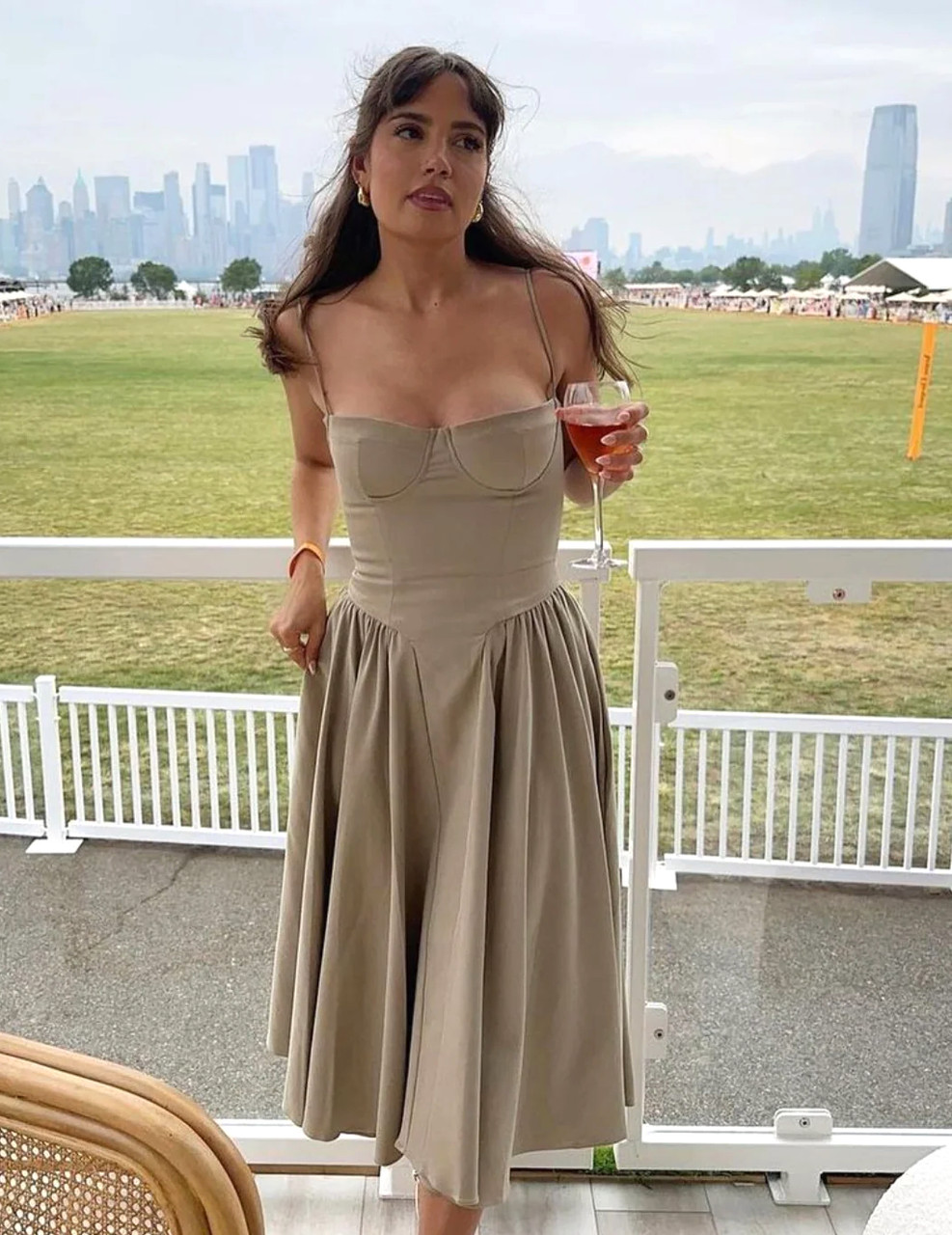 Bustier A Line Midi Dress Khaki - Luxe Midi Dresses and Luxe Party