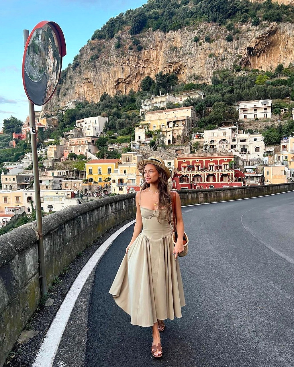 Bustier A Line Midi Dress Khaki - Luxe Midi Dresses and Luxe Party