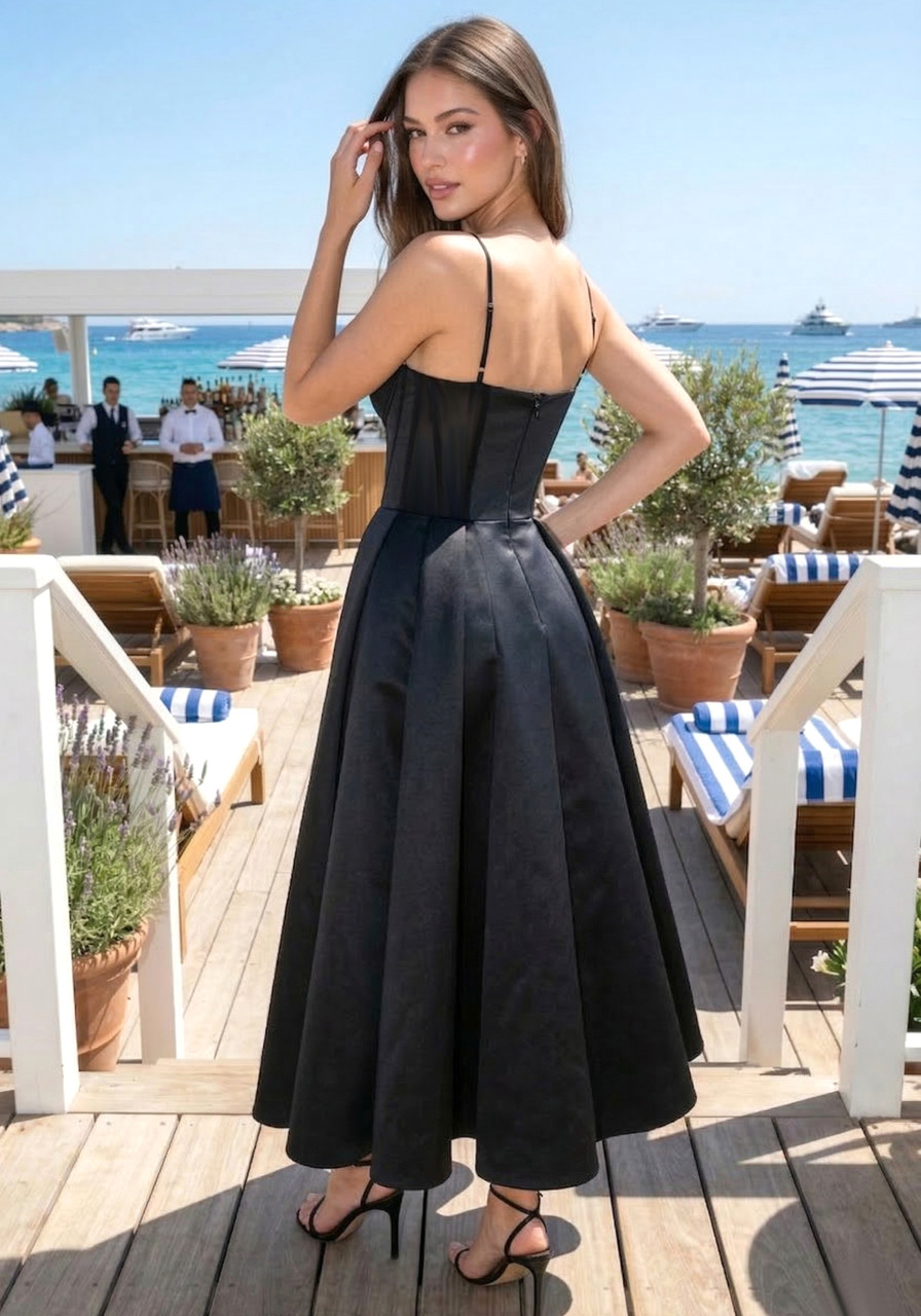 slim fit dress slacks Off-Shoulder Lace-Up A-Line Midaxi Dress in Black - Xs main image 1