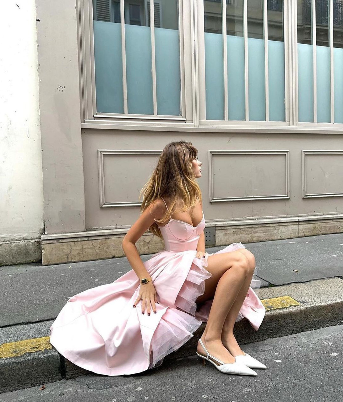 Bustier A Line Mesh Detail Midi Dress Pink - Luxe Midi