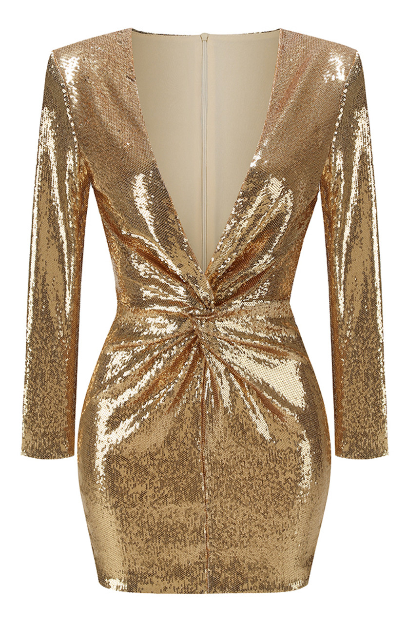 Long Sleeve Draped Sequin Dress Gold - Luxe Sequin Dresses and Luxe ...