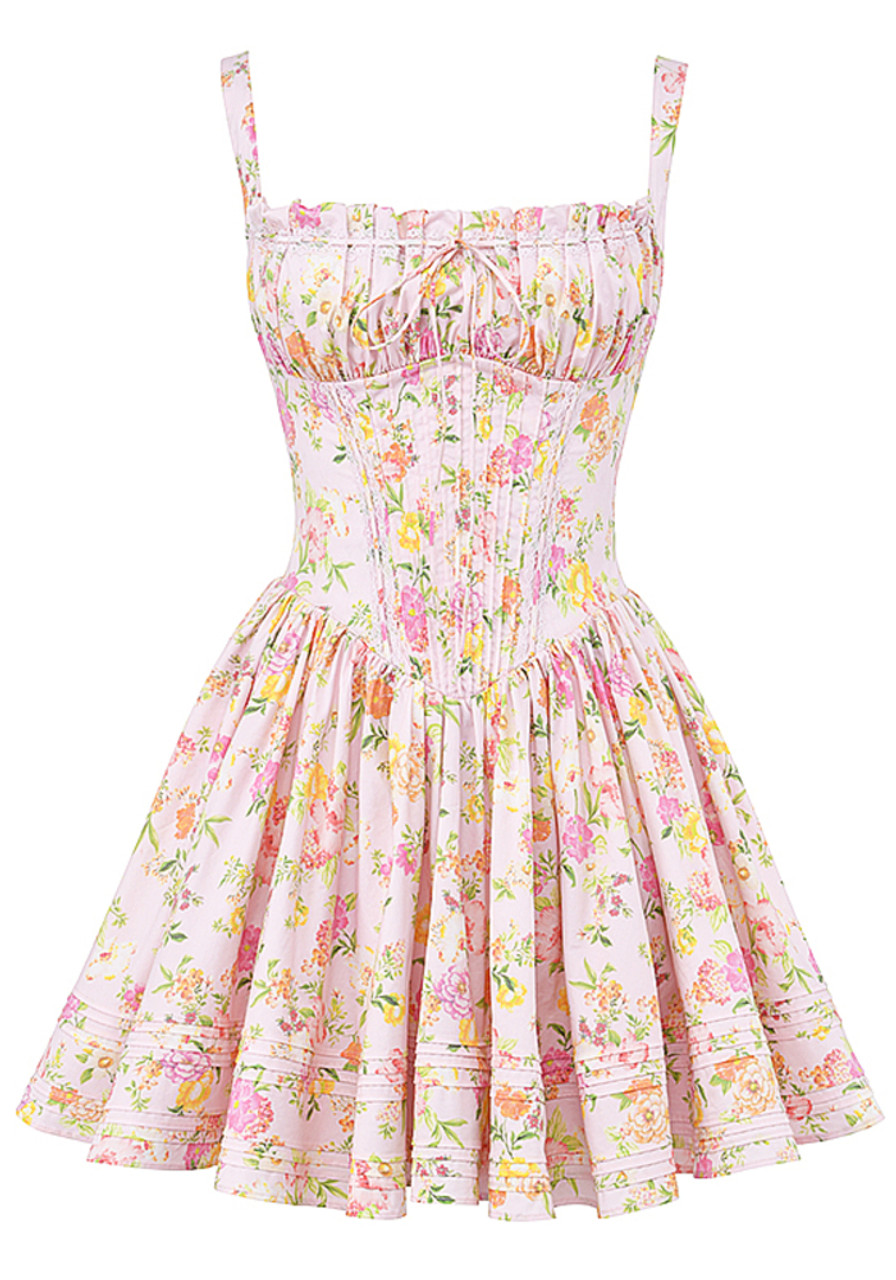 Floral Bustier A Line Dress Pink - Luxe Floral Dresses and