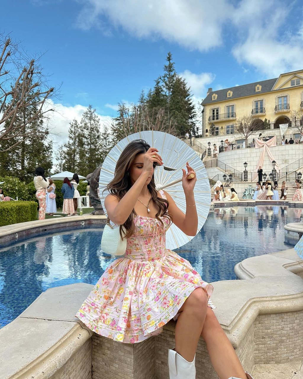 Floral Bustier A Line Dress Pink - Luxe Floral Dresses and