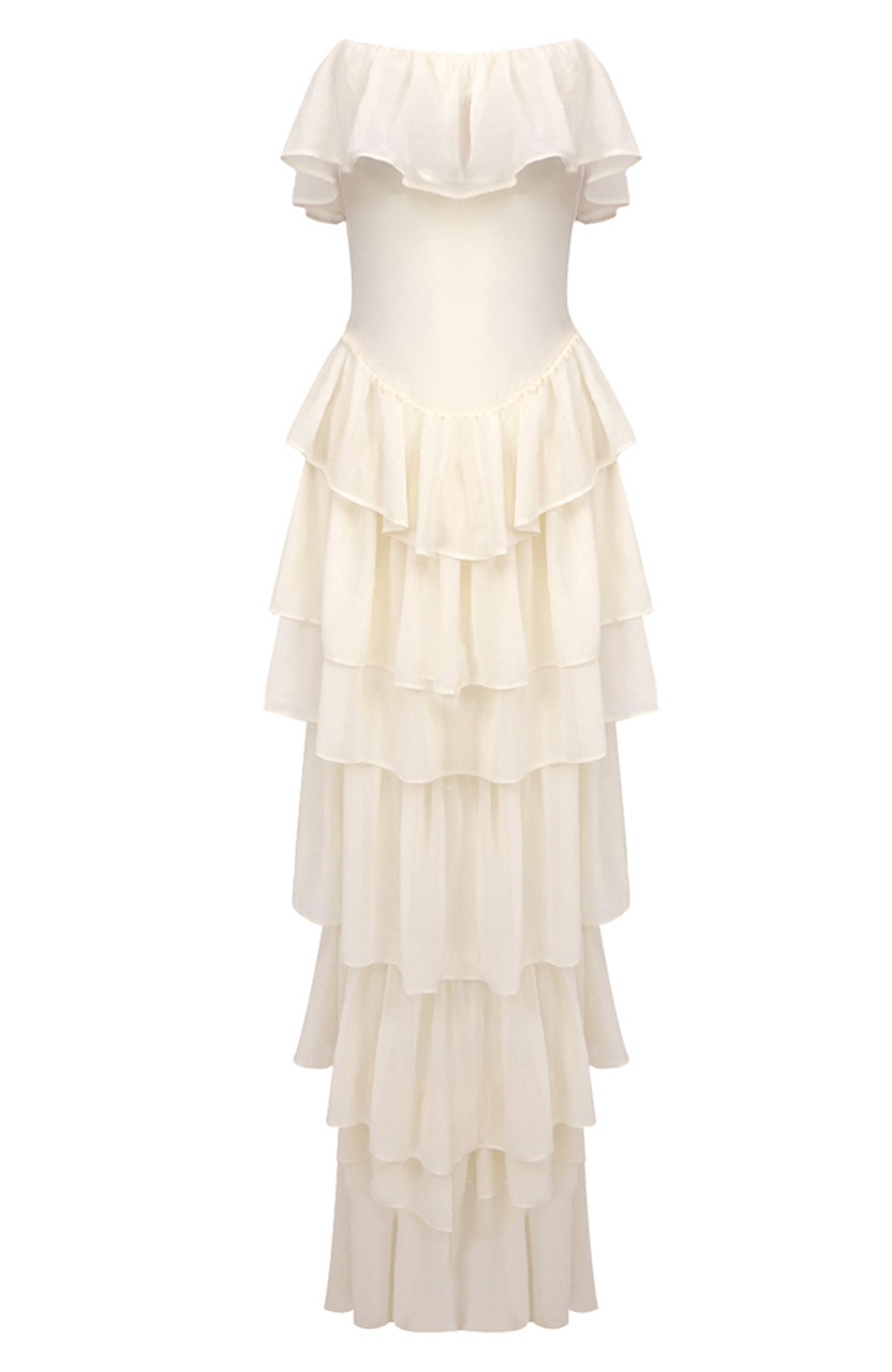 Strapless Corset Ruffle Maxi Dress Ivory - Luxe Maxi Dresses Strapless Corset Ruffle Maxi Dress Ivory - Luxe Maxi Dresses