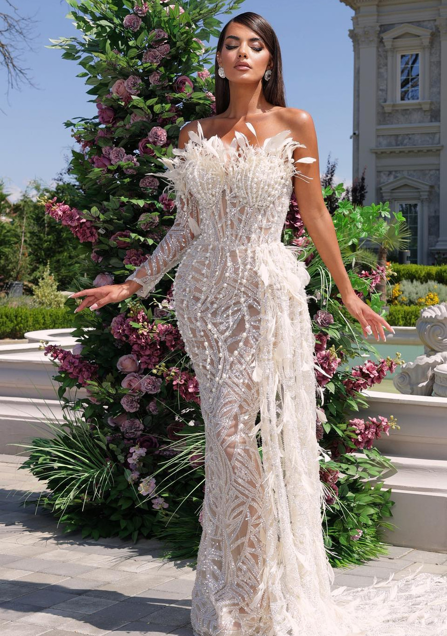 パーティードレス Rhinestone Embellished White Ombre Party Dress to Impress White Ombre Party Dress to Impress - Runway Catalog