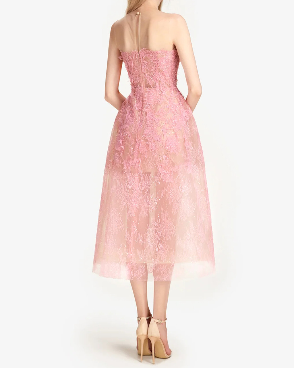 Floral Sequin Lace A Line Midi Dress Pink - Luxe Lace