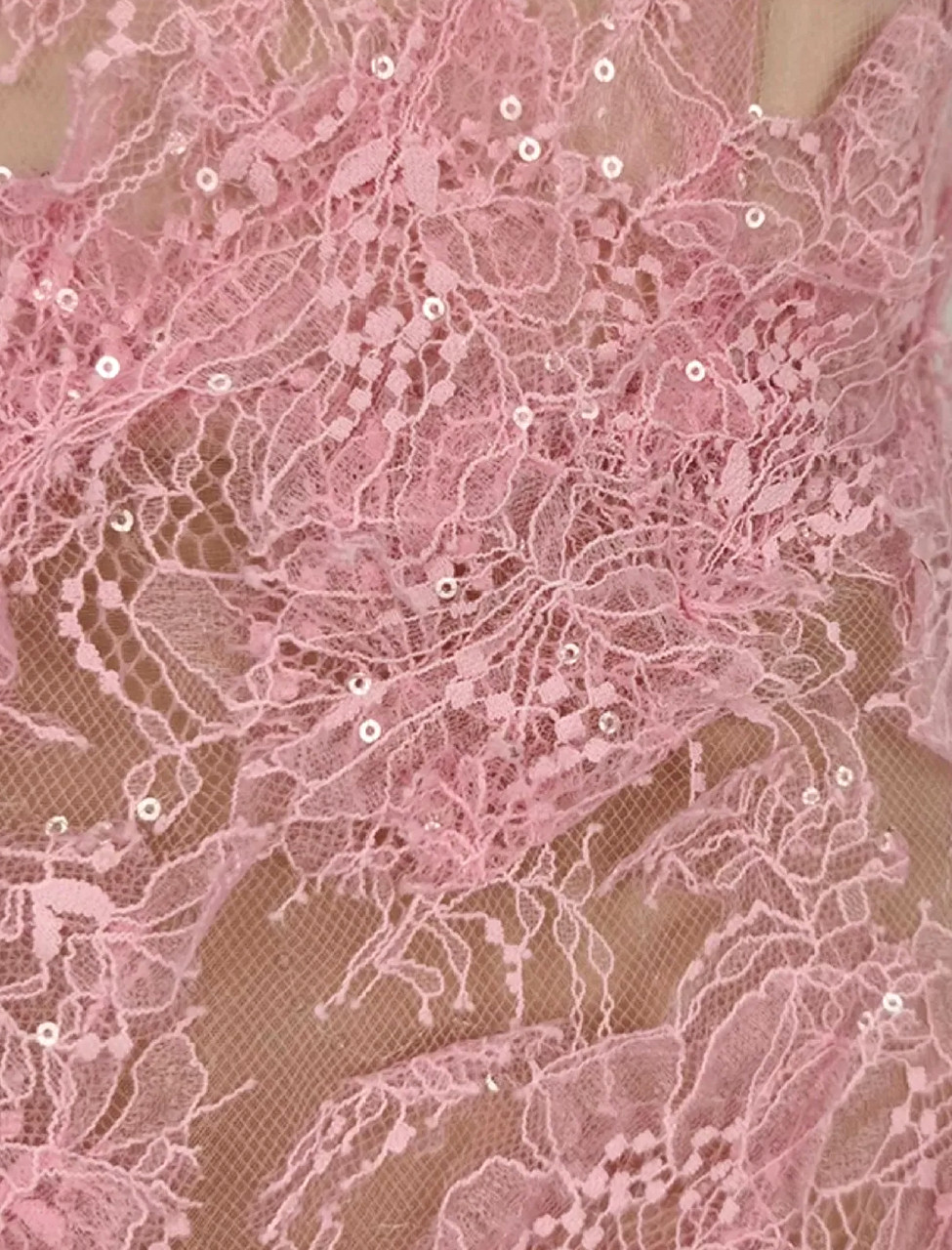 Floral Sequin Lace A Line Midi Dress Pink - Luxe Lace