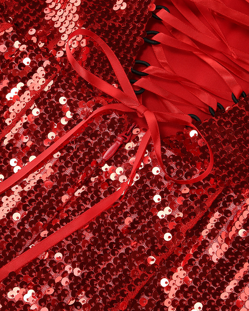 Floral Detail Sequin A Line Corset Dress Red - Luxe Sequin Dresses and Luxe Party Dresses Floral Detail Sequin A Line Corset Dress Red - Luxe Sequin Dresses and Luxe Party Dresses