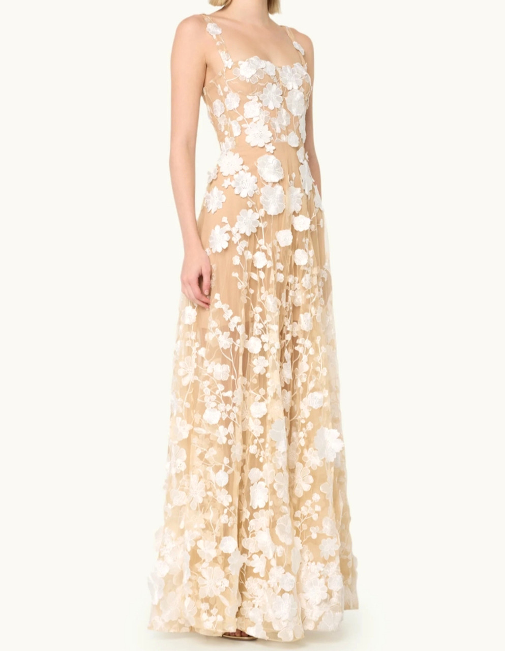 パーティードレス Nude Lace Embroidered Dress Floral Embroidered Maxi Dress White Nude - Luxe Floral