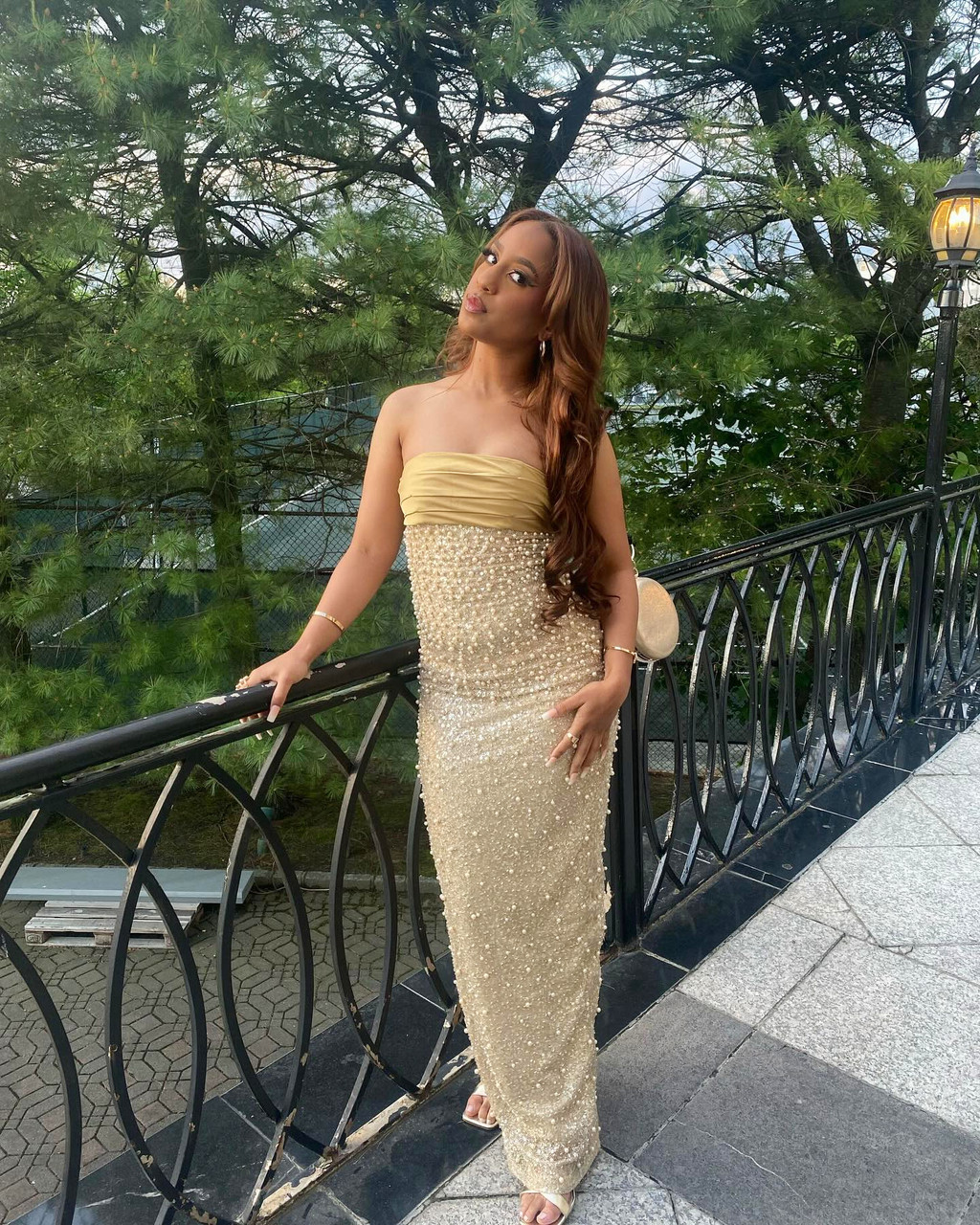 Strapless Pearl Sequin Maxi Dress Gold - Luxe Sequin Dresses and