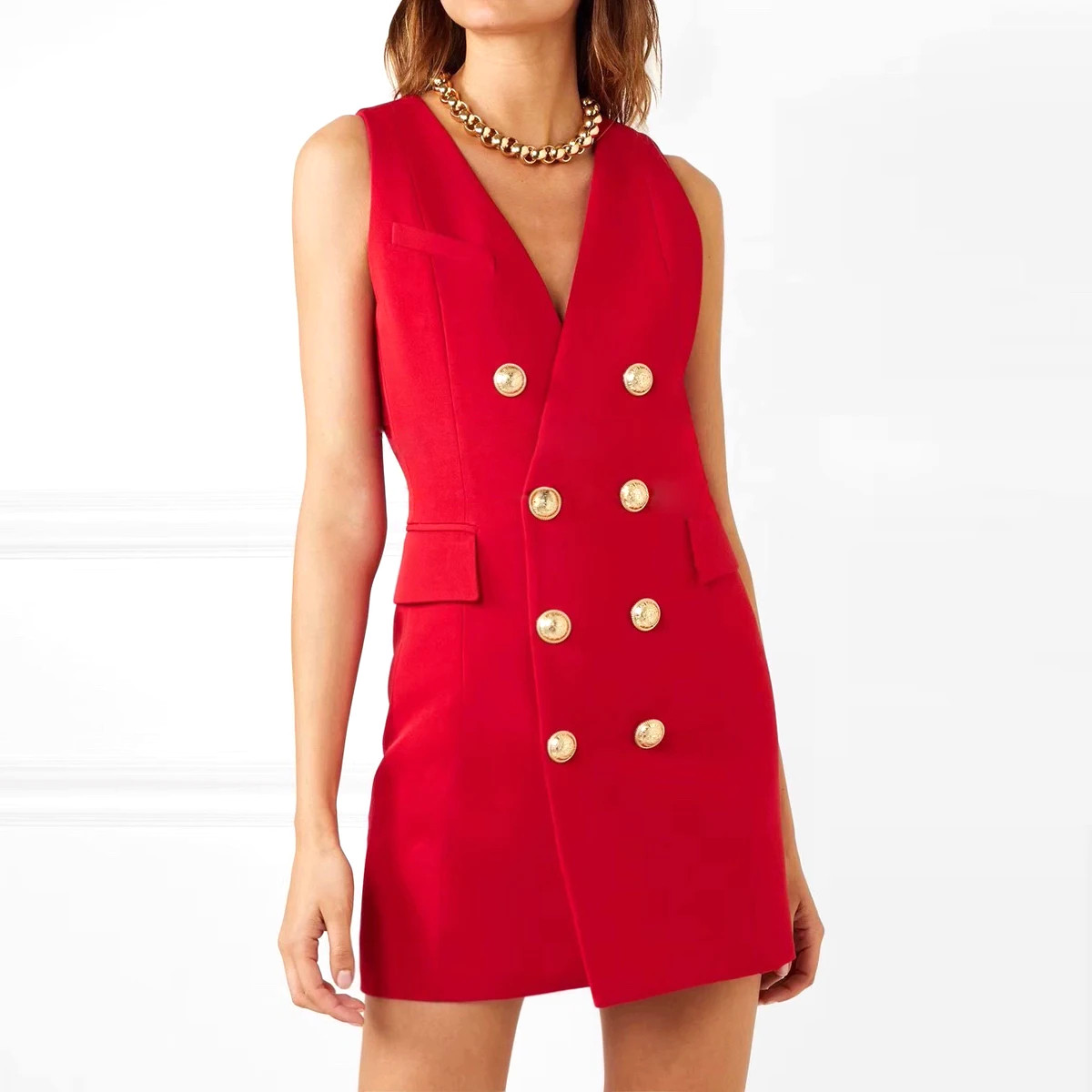 Sleeveless Blazer Dress Red - Luxe Blazer Dresses and Luxe