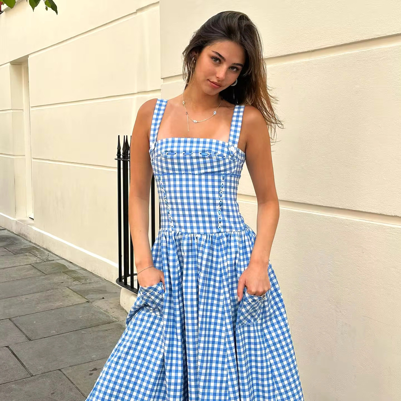 ワンピース organiczooBlueberry Gingham Gather Dress Organic Zoo Blueberry Gingham Gather Dress – EnjoyKidsBoutique