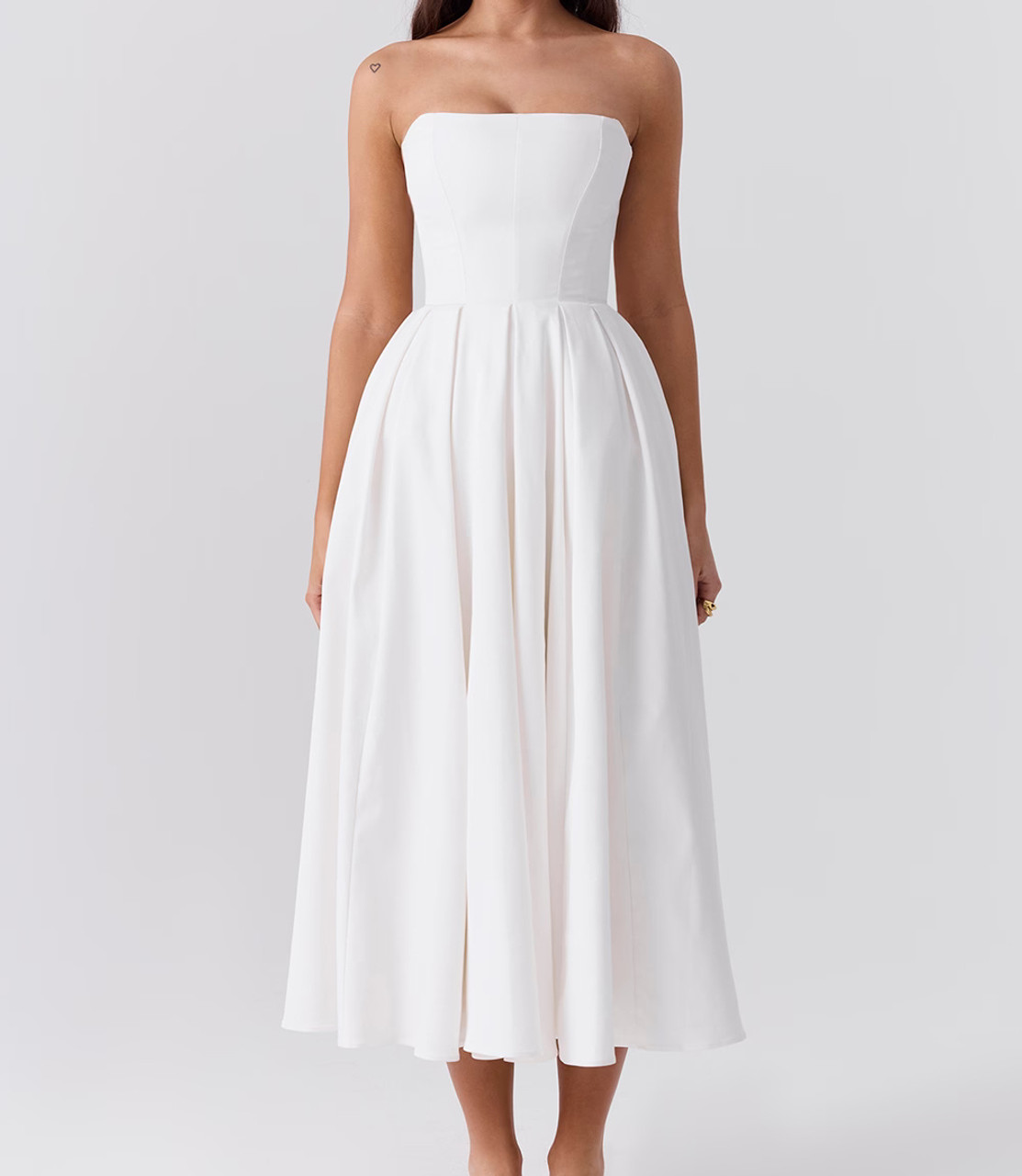 Strapless A Line Midi Dress White - Luxe Skater Dresses and