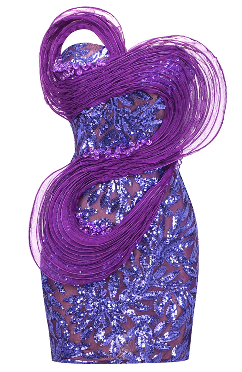 パーティードレス Strapless Green Purple Print Party Dress Strapless Sequin Floral Dress Purple - Luxe Sequin Dresses