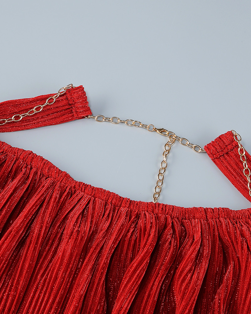 Halter Pleated Sparkly Maxi Dress Red - Luxe Maxi Dresses and Luxe