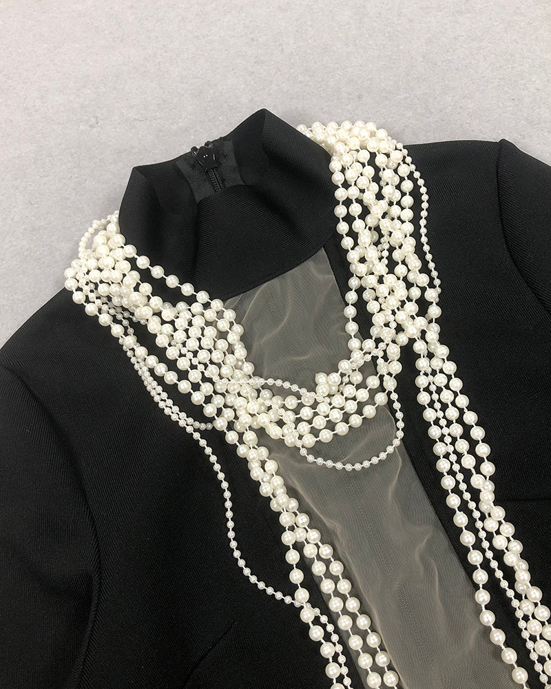 Long Sleeve Pearl Necklace Maxi Dress Black Luxe Maxi Dresses