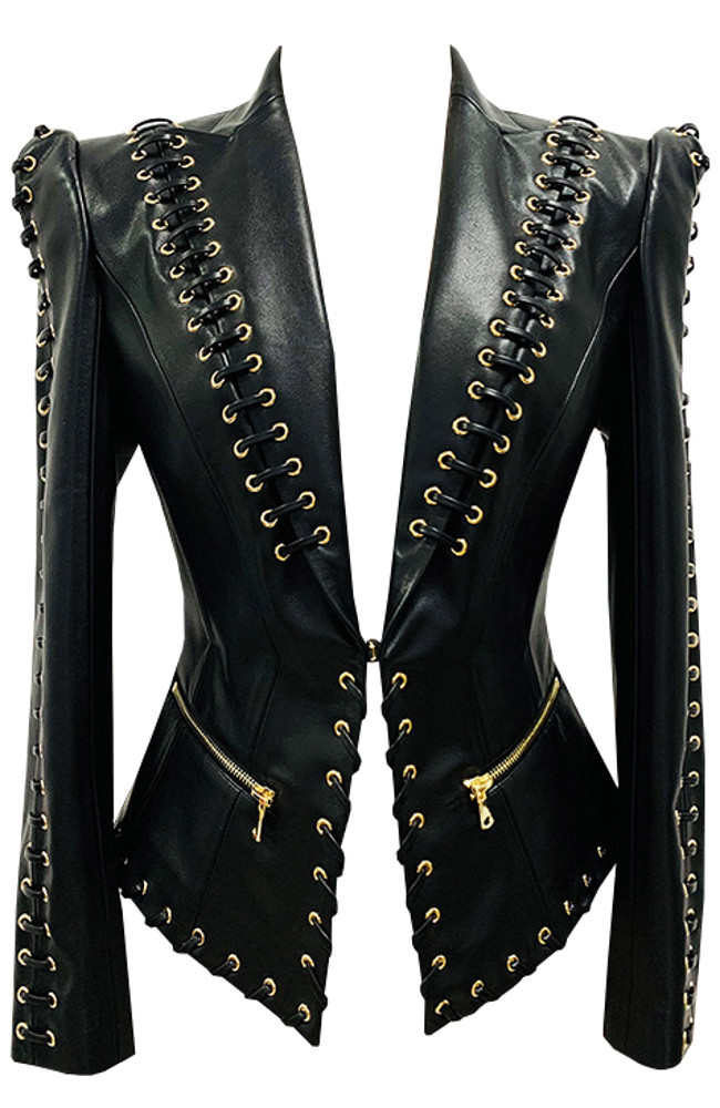 leather tie up jacket