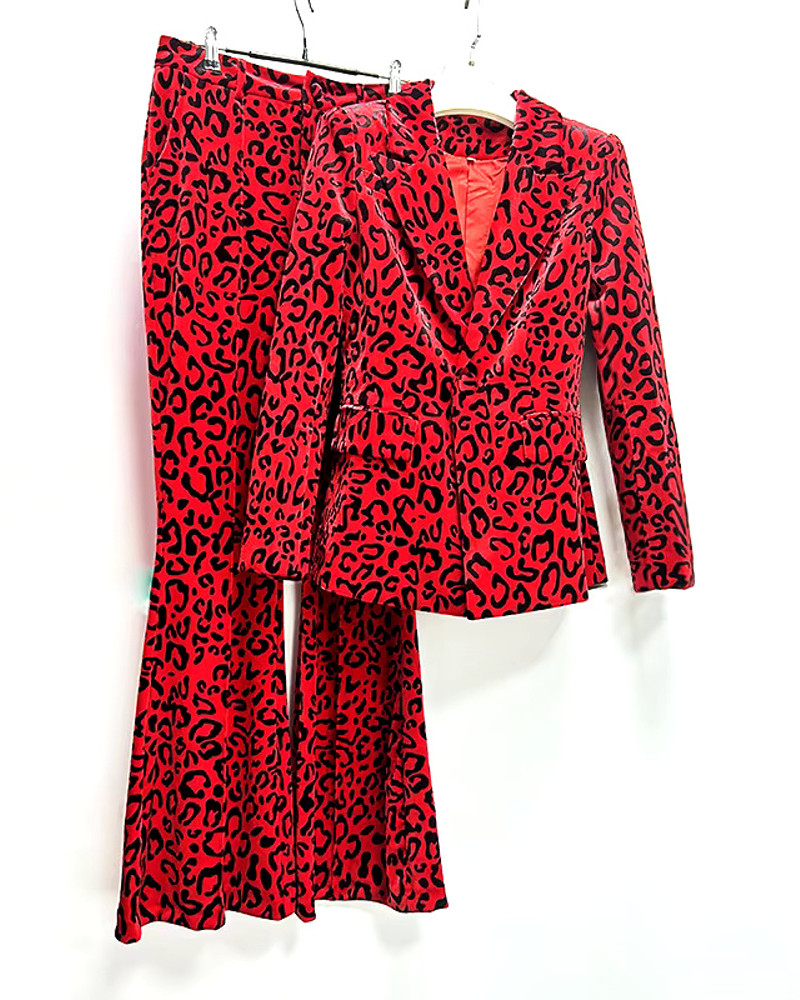 Blazer Red Leopard Suit Long Sleeve Animal Print Suit Red Luxe