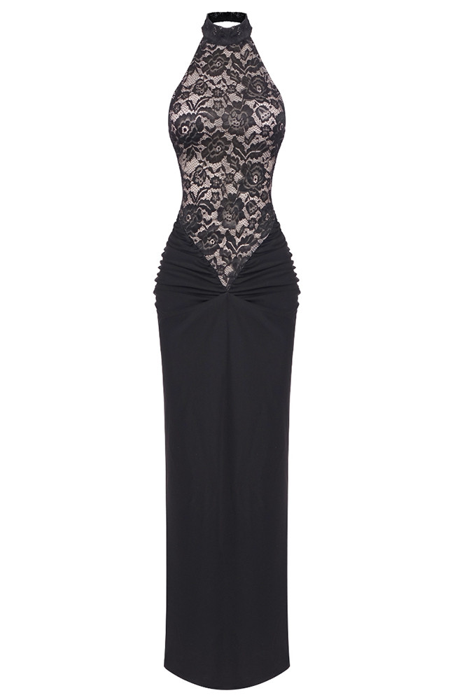 Halter Lace Draped Maxi Dress Black - Luxe Maxi Dresses and Luxe Party  Dresses