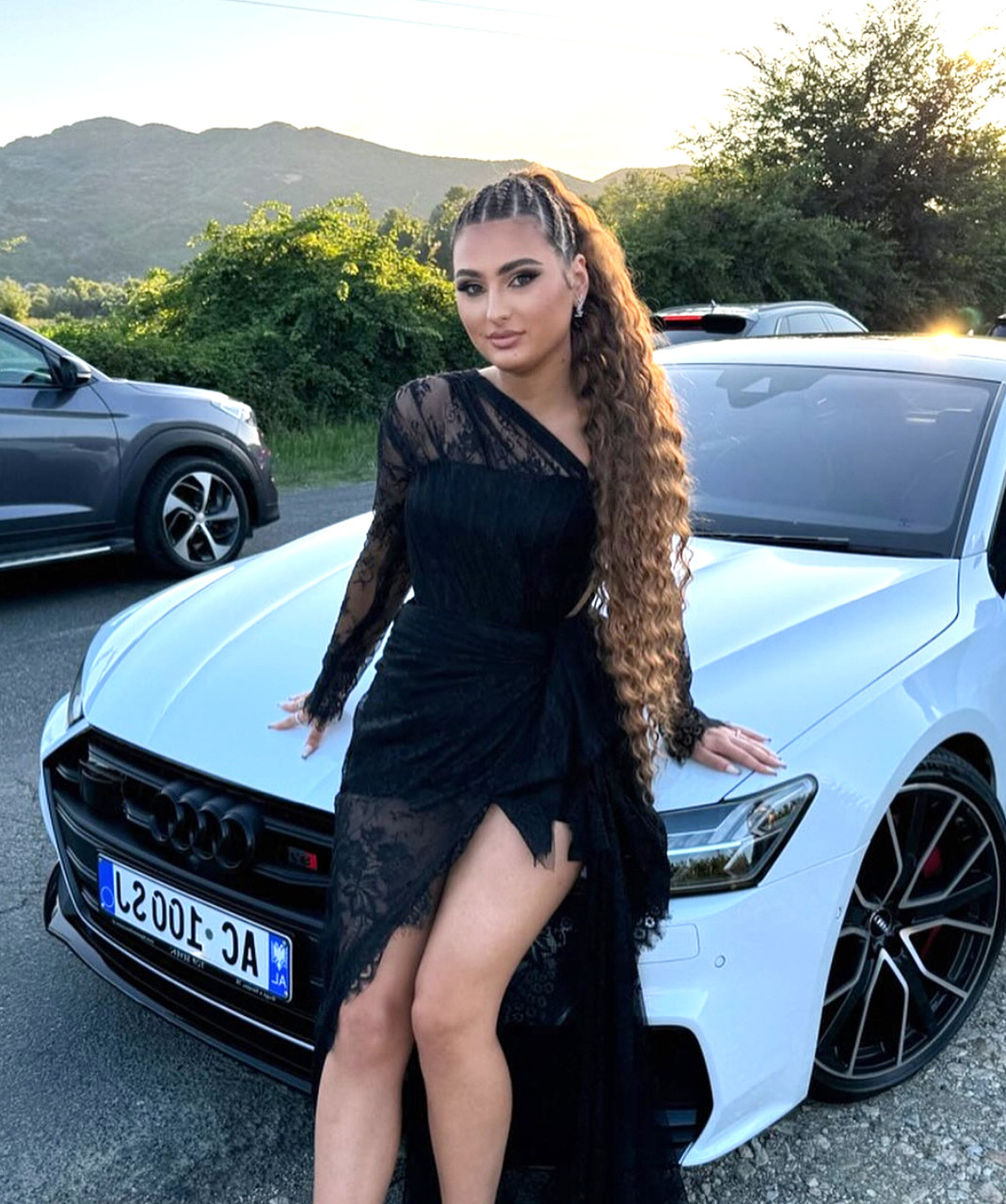 jonathan simkhai dress black Black Irregular Cut Lace Slit Sexy Tight Dress main image 1