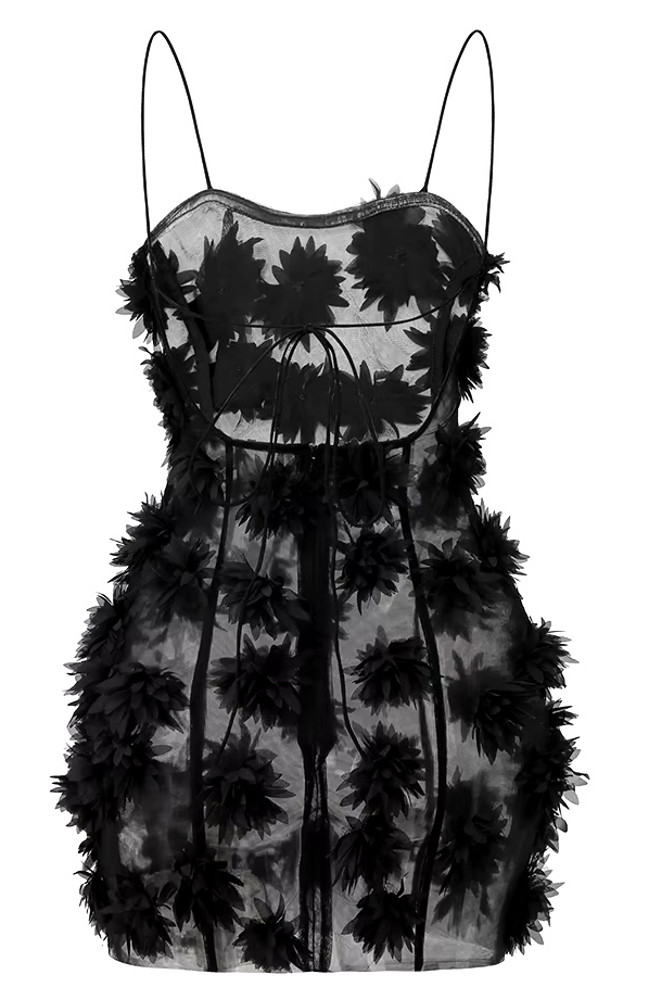 Floral Detail Mesh Dress Black - Luxe Floral Dresses and Luxe Party Dresses