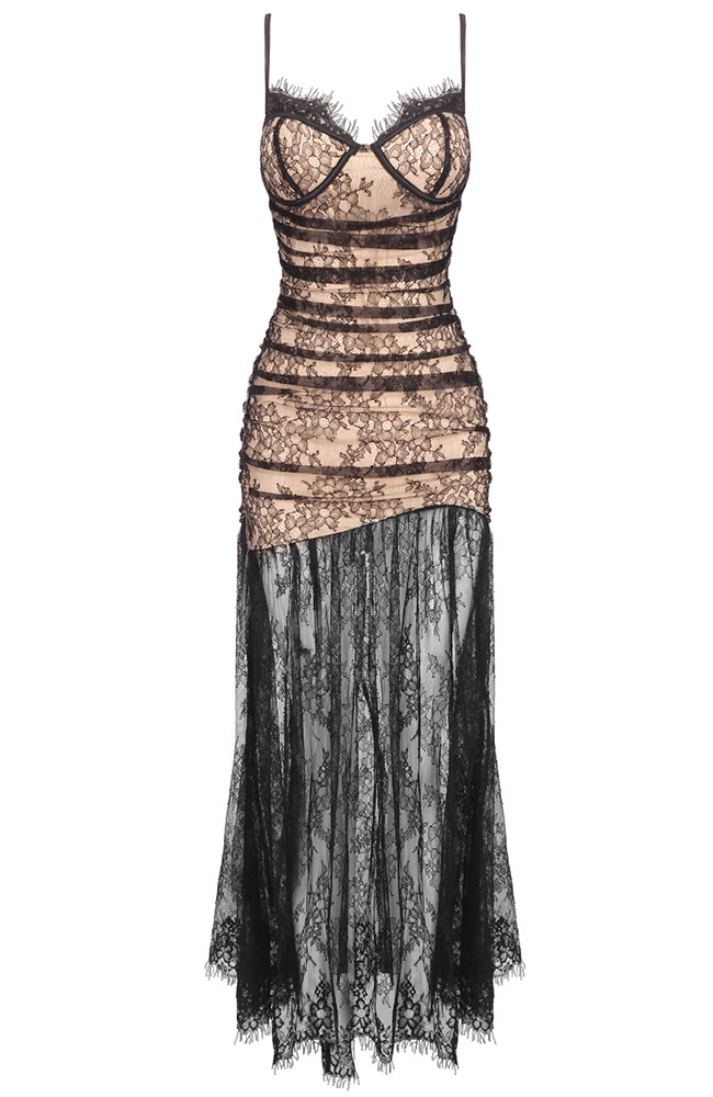 princess polly baby blue dress Lace Corset A Line Maxi Dress Black Nude