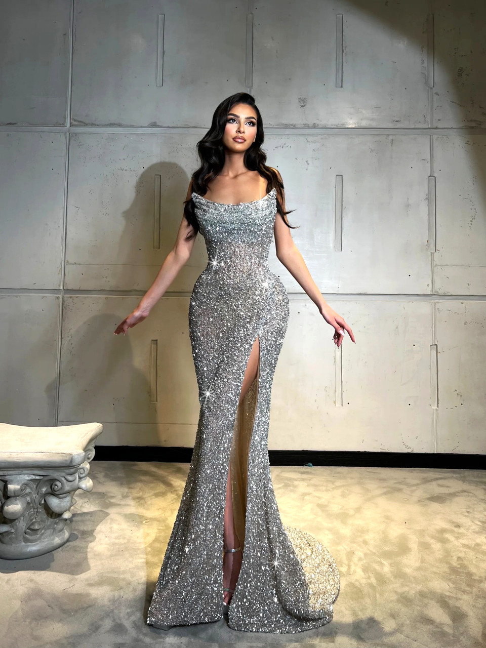 Strapless Sequin Maxi Mermaid Dress Silver - Luxe Maxi
